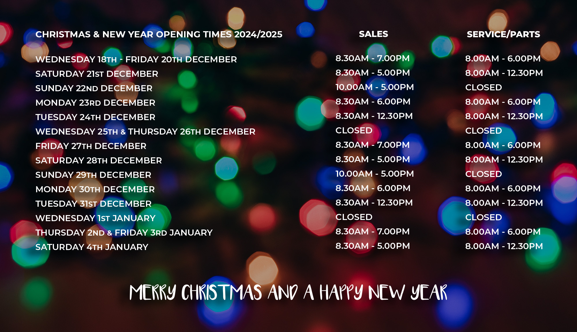 Christmas Opening Hours